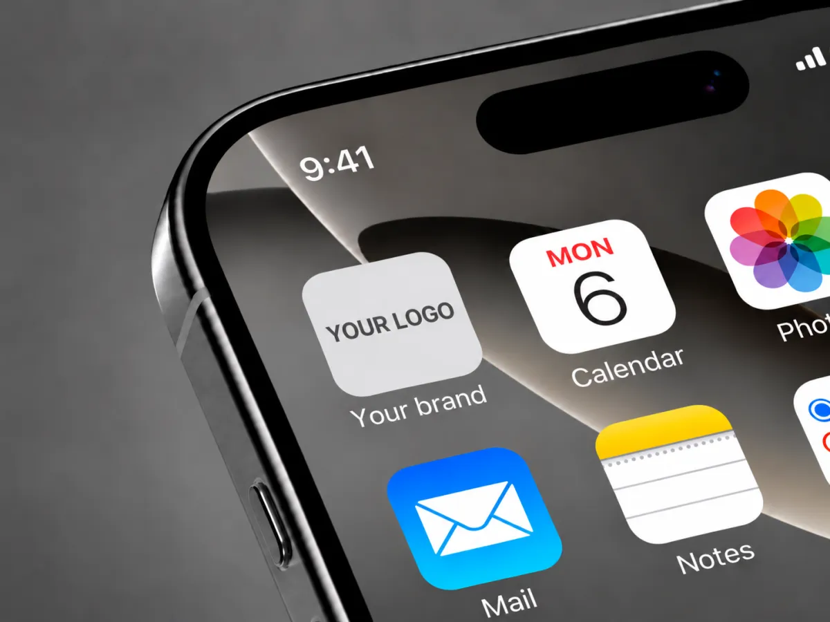 iPhone home screen with the gym's app icon next to the calendar, photos, mail and notes apps