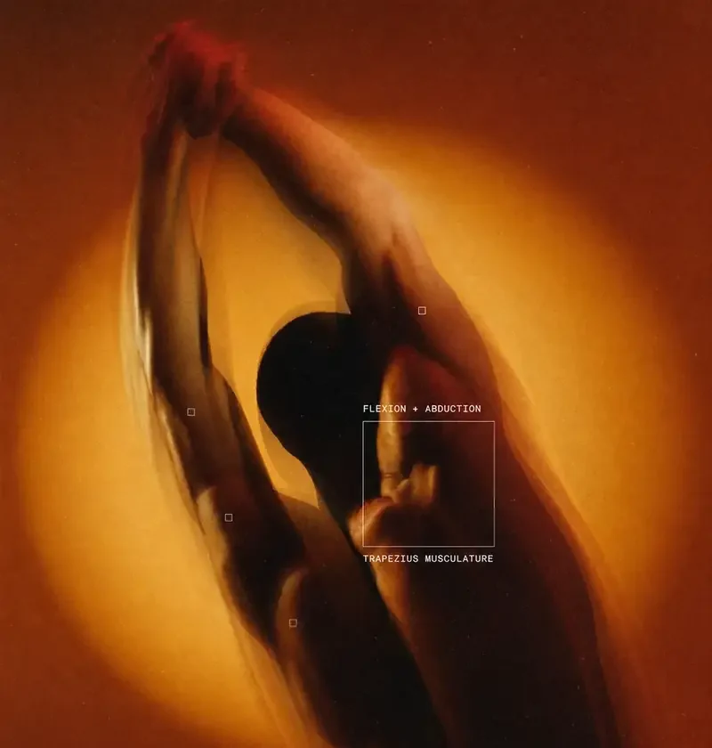 Figure in motion with movement-analysis annotations