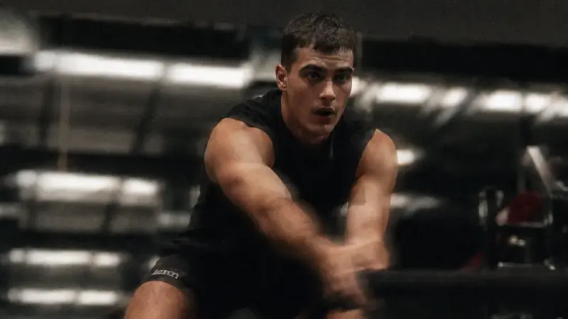Athlete training on a rowing machine