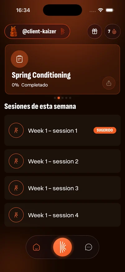Member app routine screen, with exercises, sets and reps.